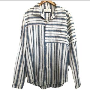 PREVU Made in London Multicolor Striped Linen Blend Shirt Mens XL Long Sleeve